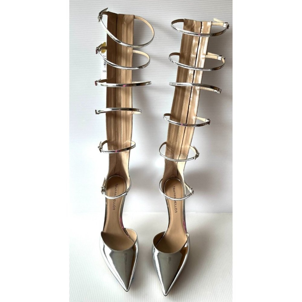 Tamara Mellon Silver "Rendezvous High" Buckle Pumps Heels, Size 40 (IT) 10 (US) - Picture 2 of 11